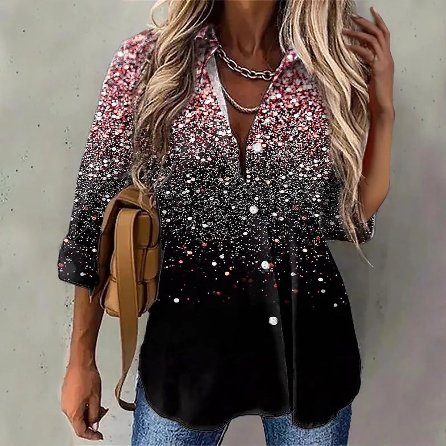 Elegant shiny slim-fit button shirt for women