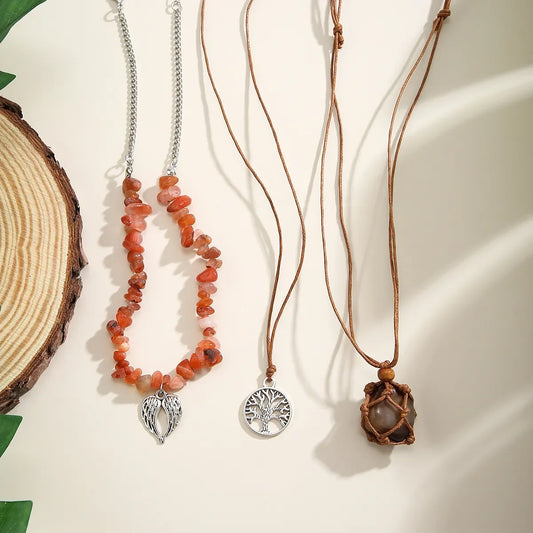 Boho Stone Bead Layered Necklace Set
