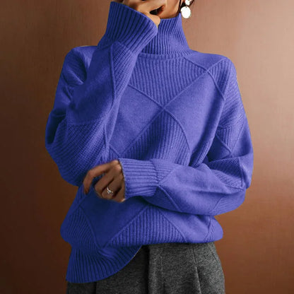 Warm Solid color wool pullover knitted turtleneck sweater - for women