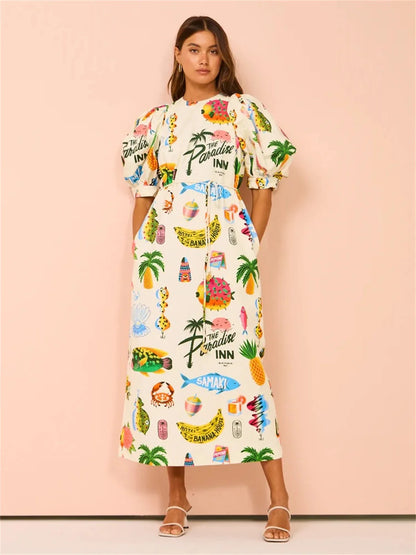 Women's Midi Dress - Loose Fit - V-Neck - Long Sleeve Lightweight Boho Style