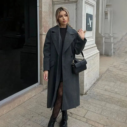 Women's lapel double-breasted trench coat