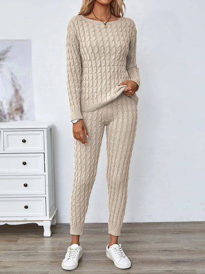 Women's casual knitted sweater and elastic pants set