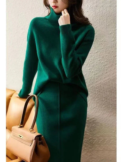 Women's autumn high neck knit two-piece set