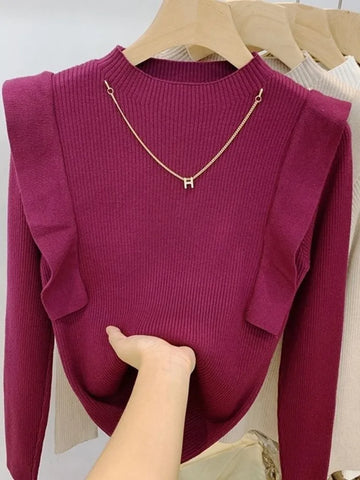 Women's ribbed turtleneck sweater - soft knit autumn winter pullover top