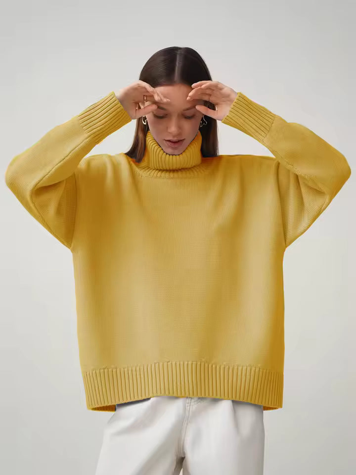 Ribbed Knit Oversized Fit Turtleneck Sweater 