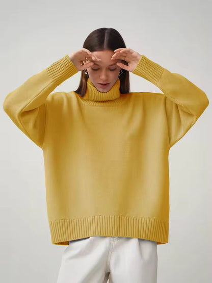 Women’s Turtleneck Sweater – Oversized Fit – Ribbed Knit – Long Sleeve Casual Pullover