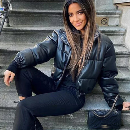 Leona - women's stand-up collar leather jacket