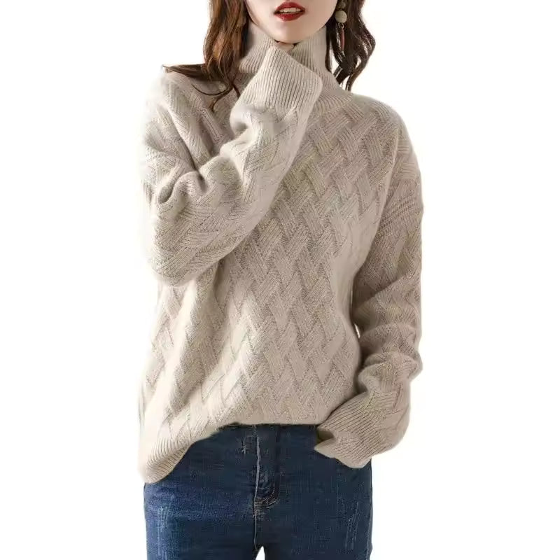 Knit Oversized Ribbed Turtleneck Pullover Sweater 