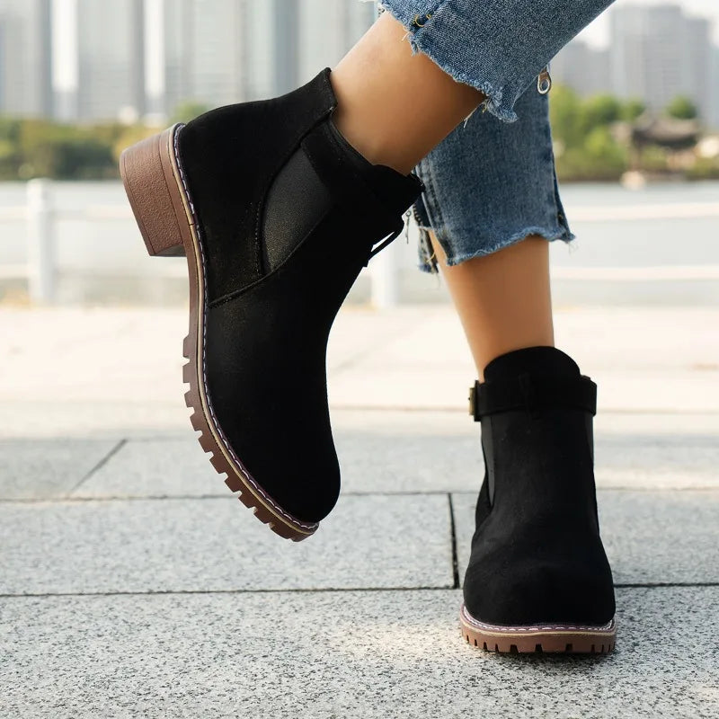 Women's round toe platform casual boots for spring and autumn