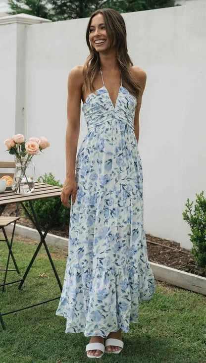 Women's Sleeveless V-Neck Floral Print Maxi Dress
