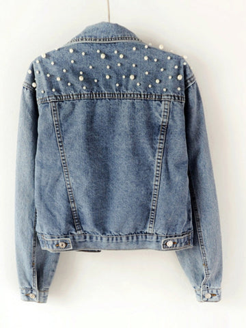 Women denim jacket with bead accents