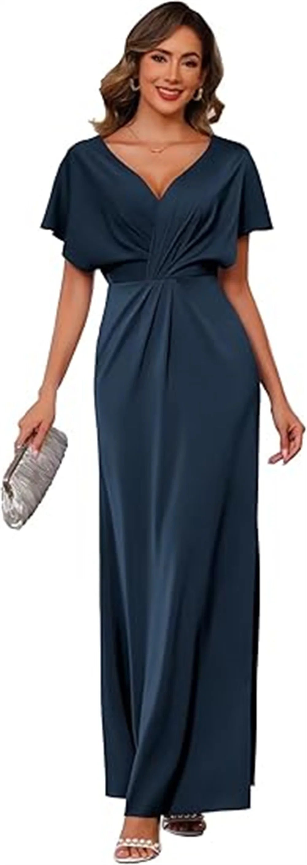 Satin Feel Draped Waist Maxi Dress