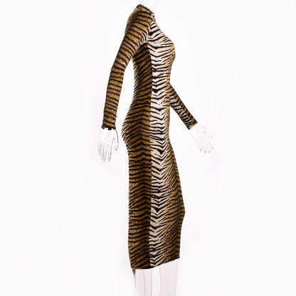 Women's Long Sleeve Animal Print Maxi Dress