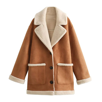 Women's autumn casual coat with patch pockets