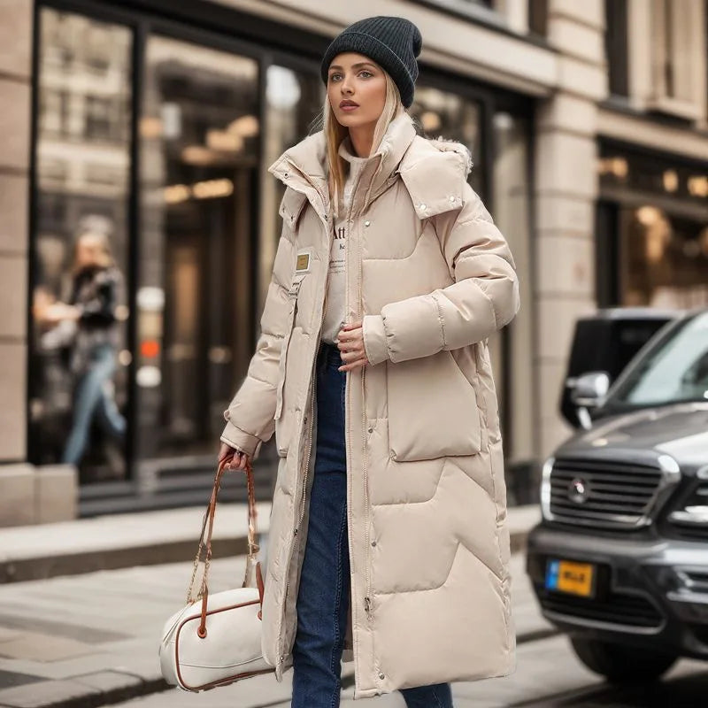 Women's long hooded winter parka thicken padded coat