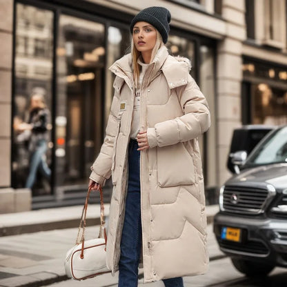 Women's long hooded winter parka thicken padded coat