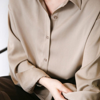 Women's Silk Blouse - Classic Button-Down - Collared Neck - Long Sleeve Relaxed Fit