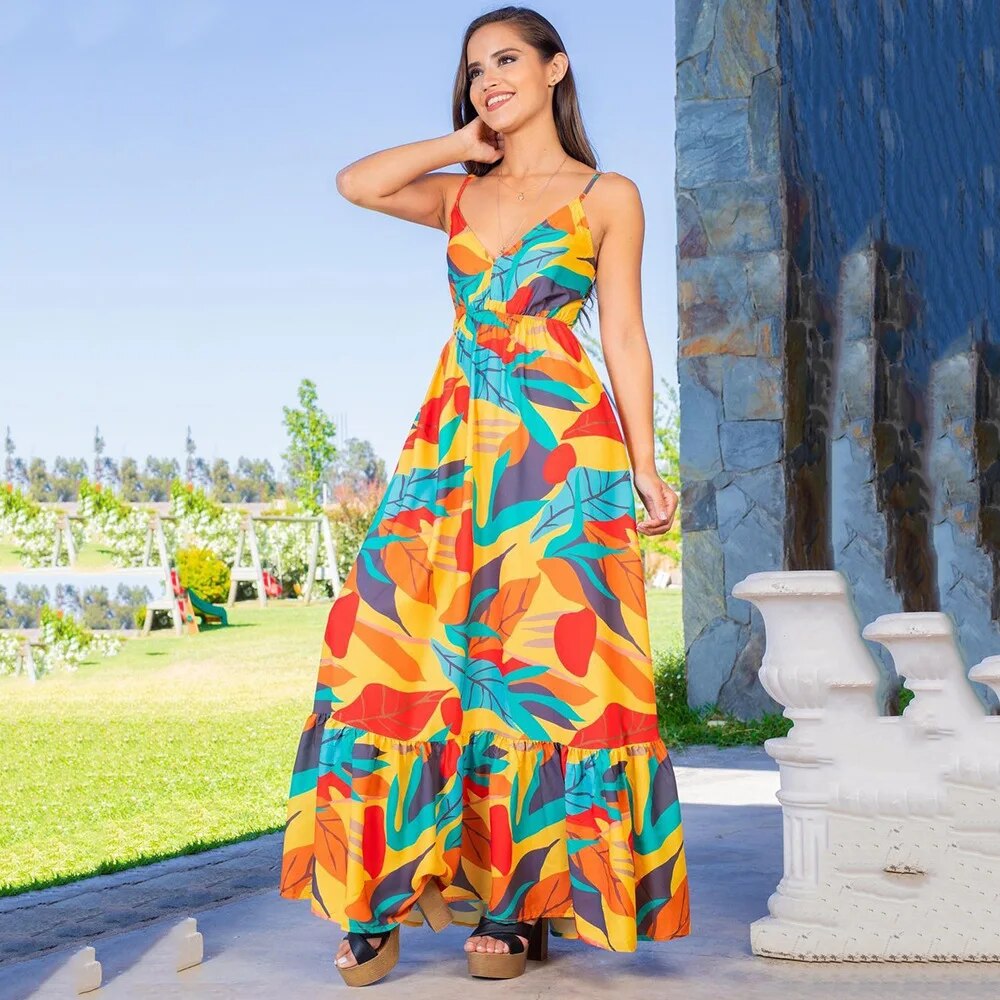 Women's Maxi Dress - Flowy Lightweight Design - Spaghetti Straps - Ruffle Hem