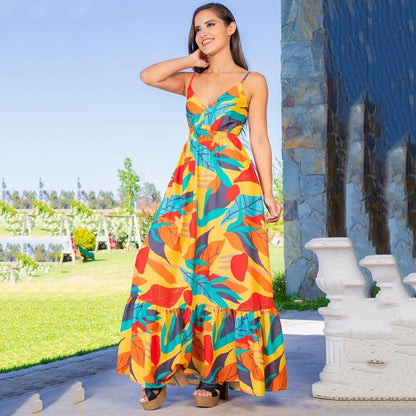 Women's Maxi Dress - Flowy Lightweight Design - Spaghetti Straps - Ruffle Hem