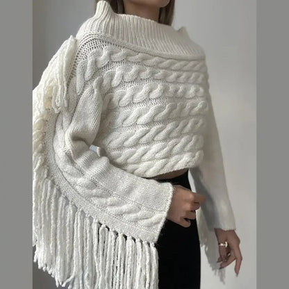 Women's off-shoulder tassel sweater