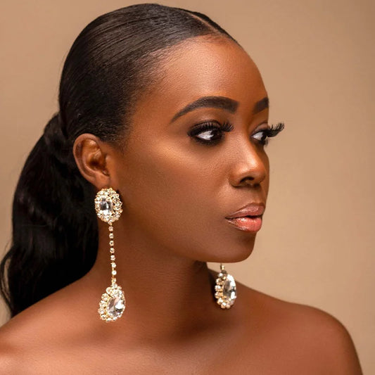 Shiny Rhinestone Long Water Drop Earrings