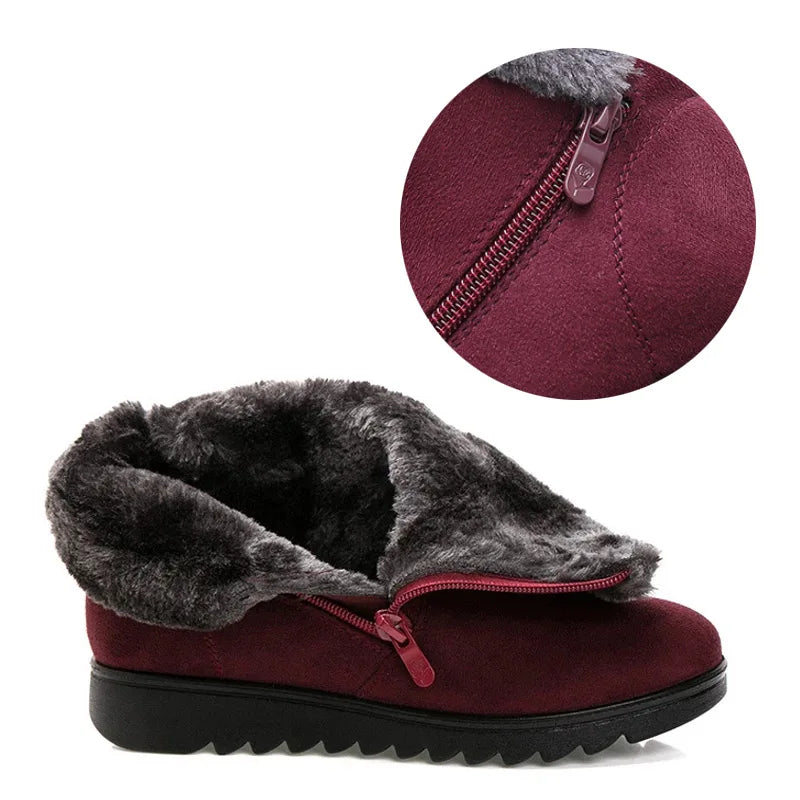 Women's winter plush zipper no-slip boots
