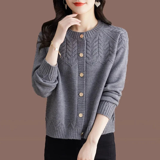 Wool Blend Relaxed Fit Cable Knit Cardigan Sweater 