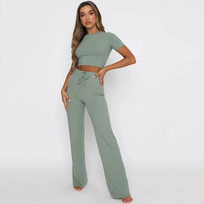 Women's casual crop top and drawstring sweatpants set