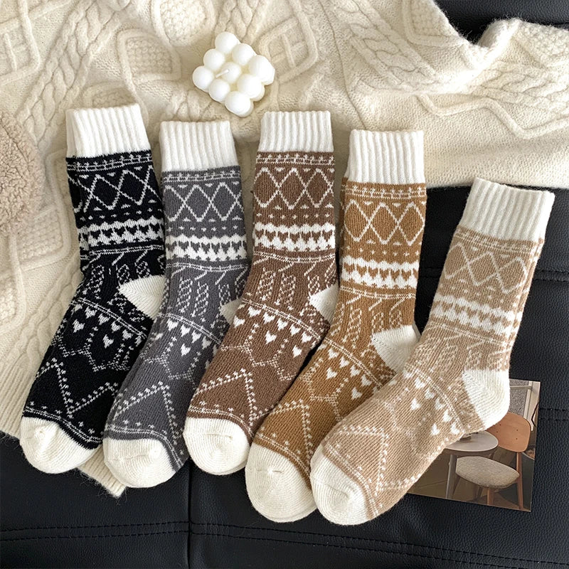 Olivia Crew Fit Socks | Fair Isle Pattern Mid-Calf Socks