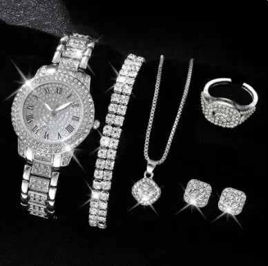 Luxury watch and jewelry set with crystal accents for women