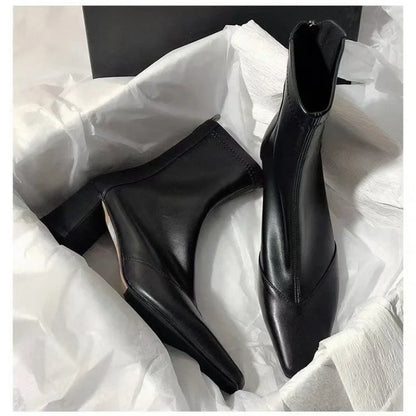 Women's high heels chunky heel boots with pointed toe
