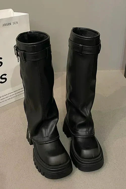 Women's knee-high chunky heel boots