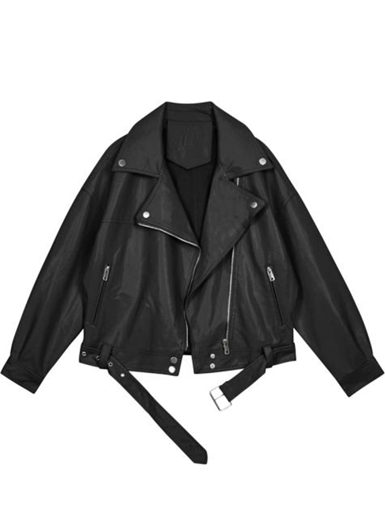 Women's fashionable oversized faux leather jacket