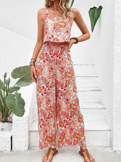 Women's Jumpsuit - Sleeveless Wide-Leg - Adjustable Straps Layered Design