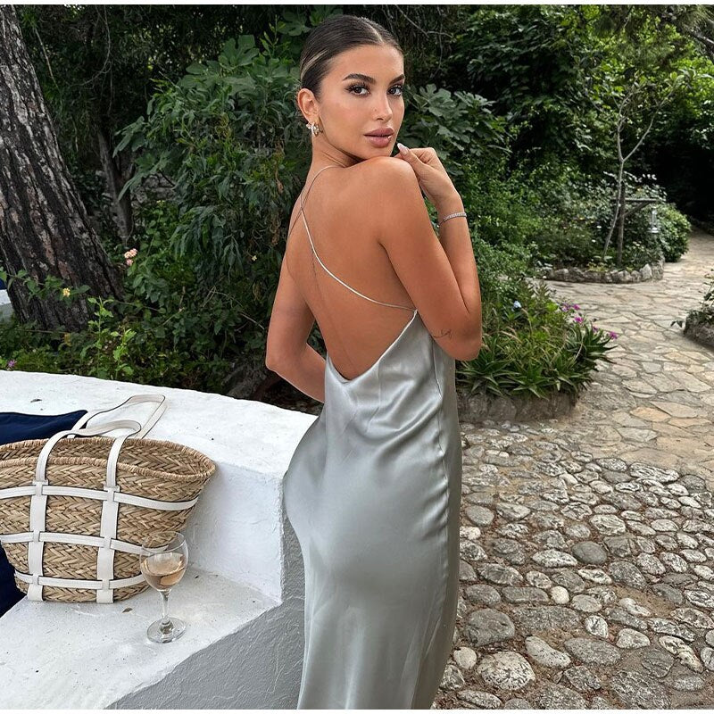 Elegant Satin Halter Neck Dress