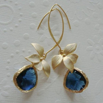 Vintage blue golden blossom earrings