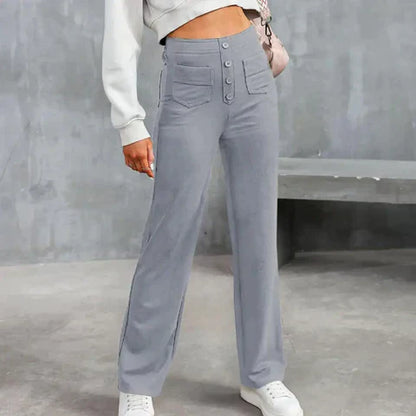 Women's button front high-waisted stretchy pants