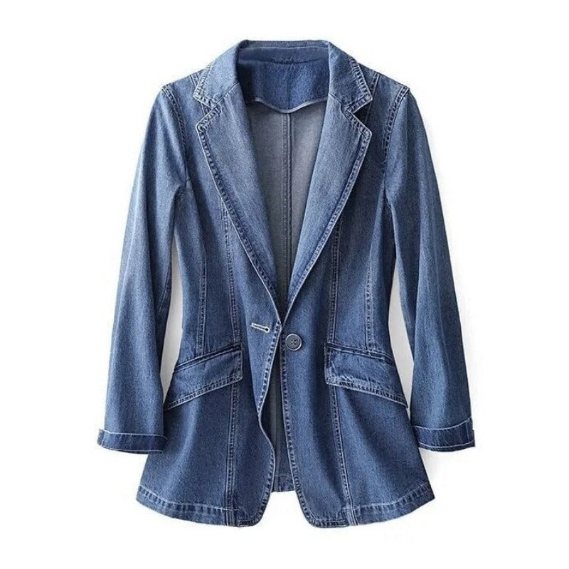 Slim fit denim suit jacket for women