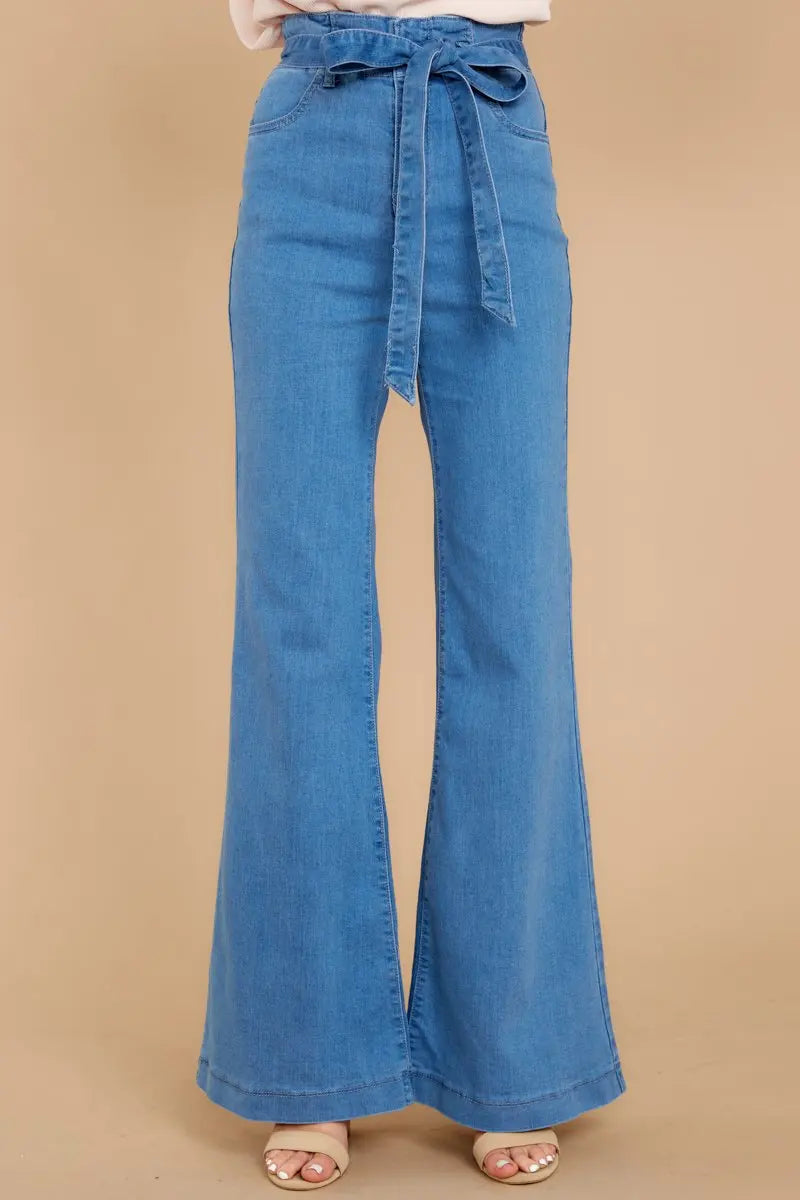 Women's high waist stretchy lace flared jeans