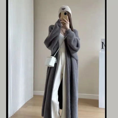 Women's long cardigan winter knitted fluffy sweater