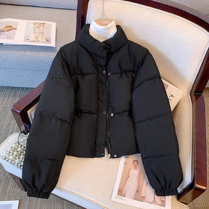 Women's Puffer Jacket - Quilted Insulated - Stand Collar - Cropped Fit Warm Outerwear