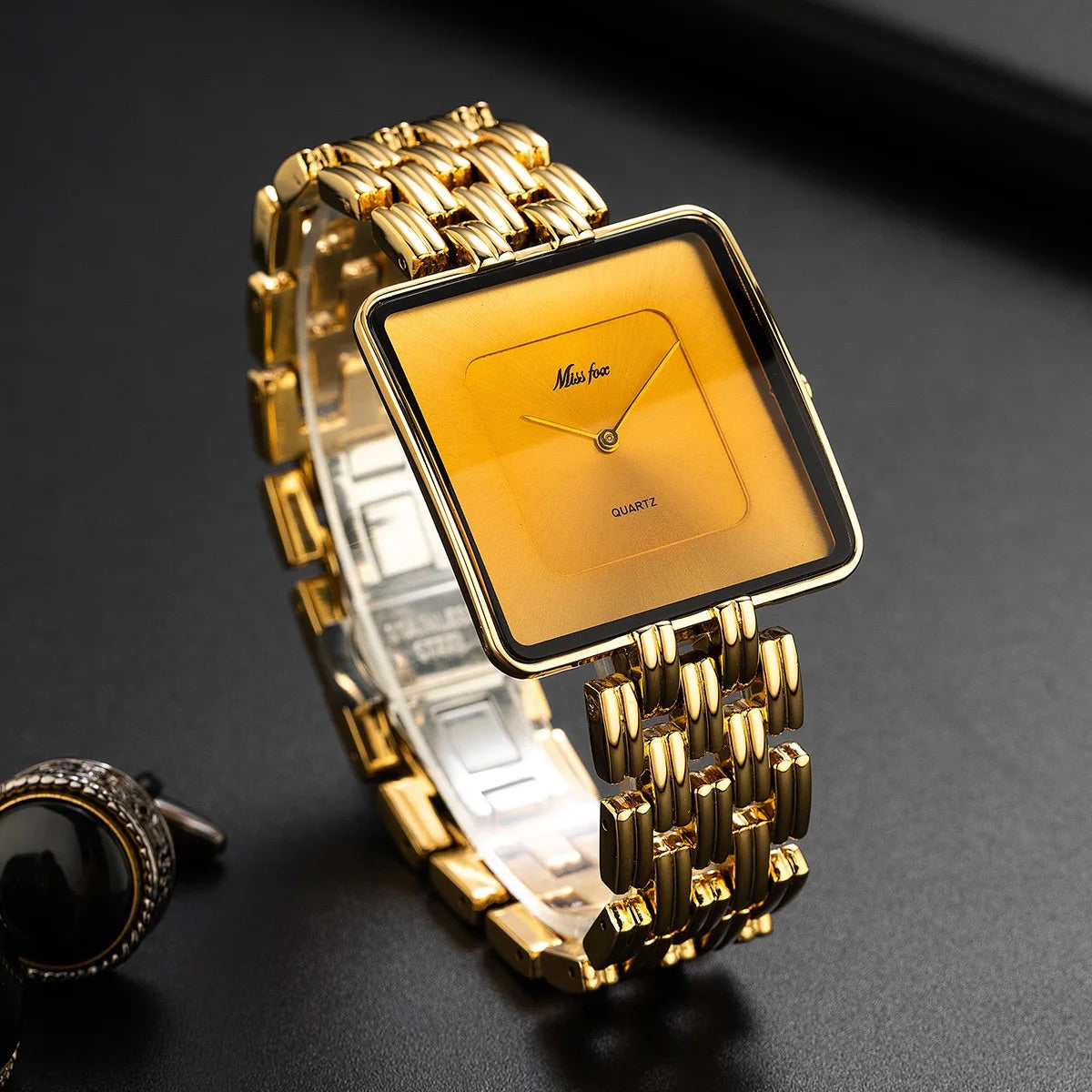 Isla Slim Profile Square Wristwatch | Square Case Link Bracelet Wristwatch