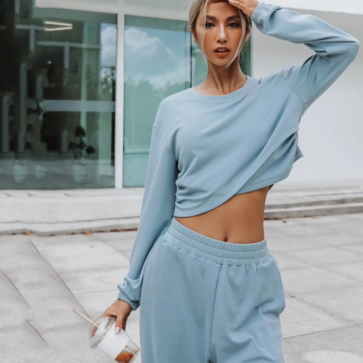 Women's autumn winter sports leisure sweater two-piece set
