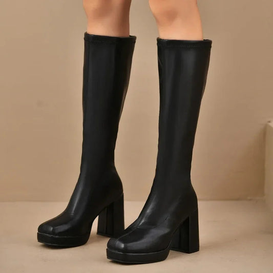 Chunky Heel Sleek Fit Over-the-Knee Boots 
