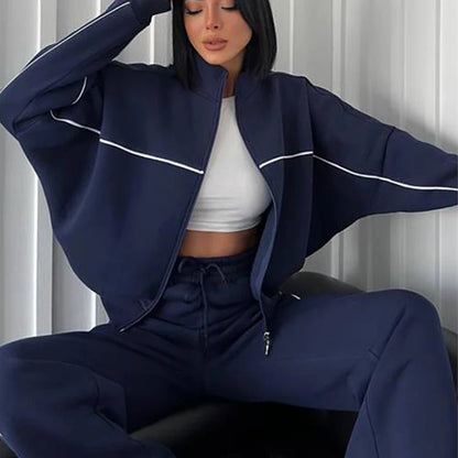 Women's winter zip turtleneck hoodie & lace-up sweatpants set