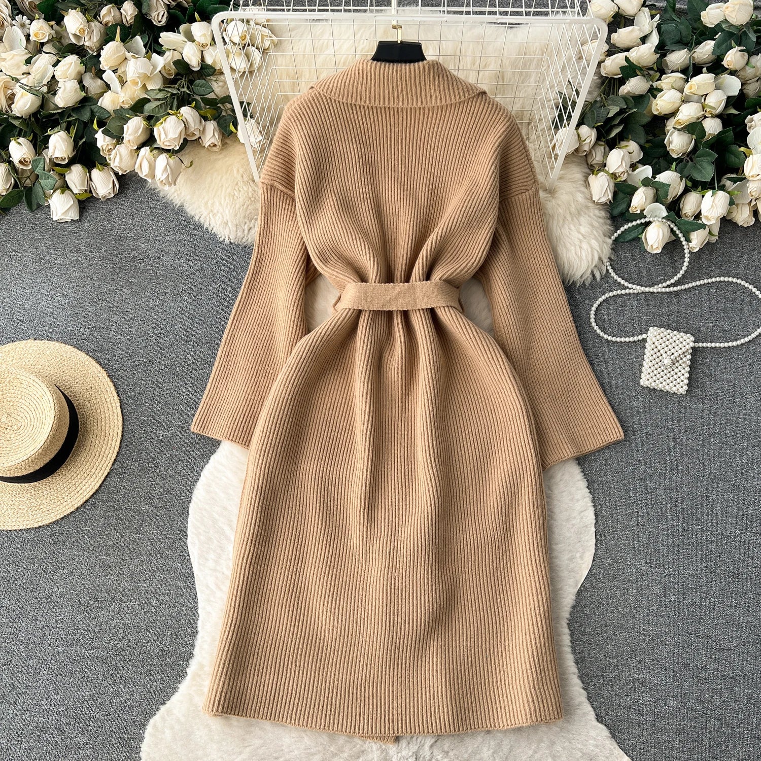 Knitted Lapel Collar Coat