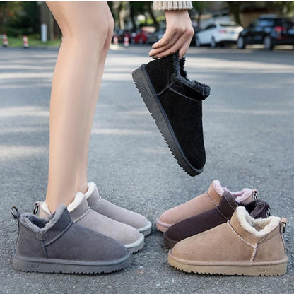Women's velvet winter snow boots flat sole warm ankle boots