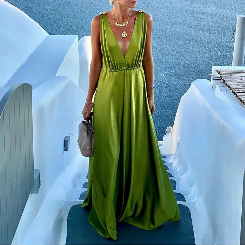 Elegant V-Neck Backless Boho Maxi Dress
