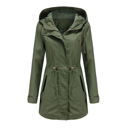 Women's comfortable hooded windbreaker trench coat