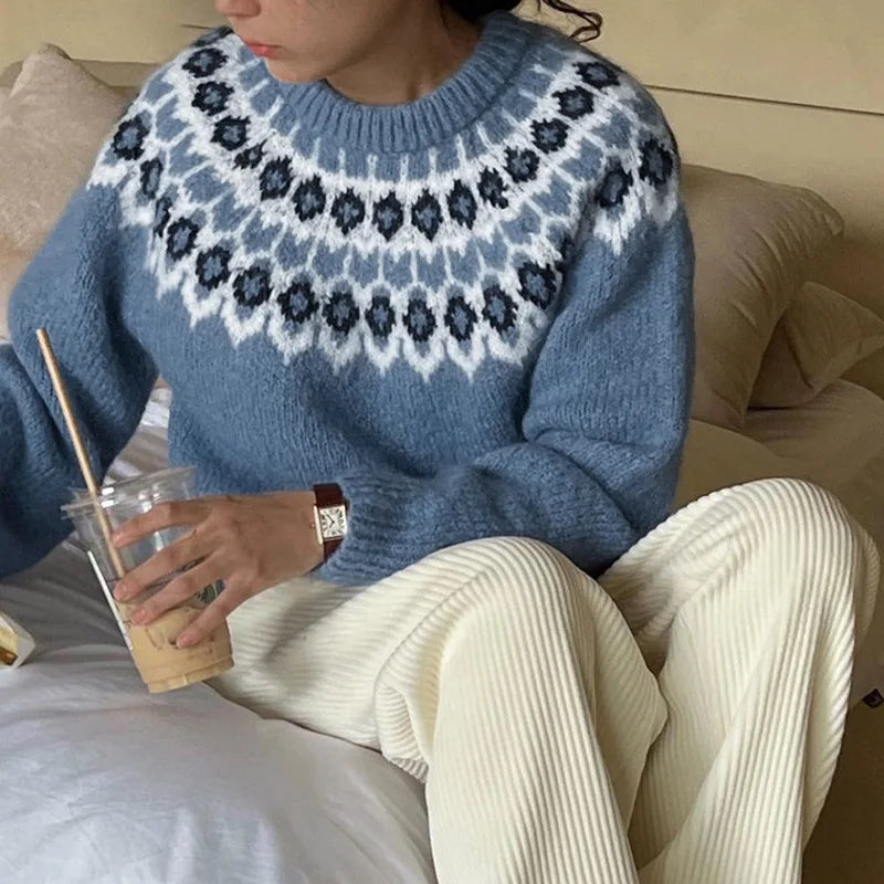 Ethnic style long-sleeved sweater for women